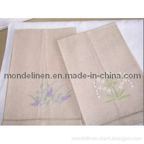 Natural Style Linen Tea Towel with Embroidery (TT-013)